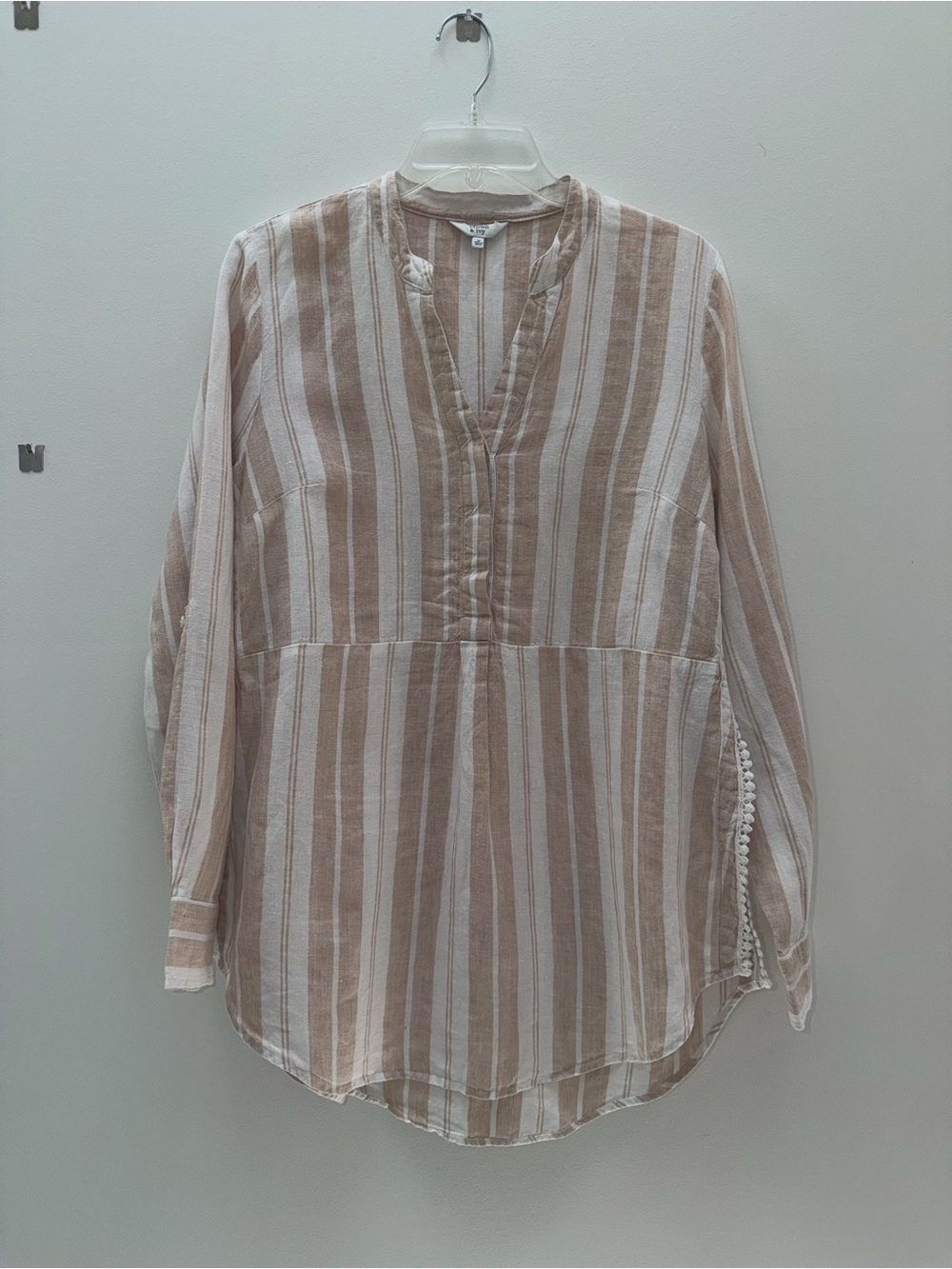 crown & ivy Beige and White Striped V-Neck Tunic